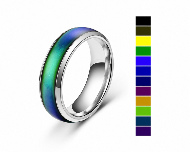 حلقه تغییر رنگ احساسات (Mood Ring) | تغییر رنگ با دمای بدن | استیل | سایز 7 و 8