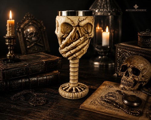 جام جمجمه رزینی قابل استفاده 20 سانتی مدل Gothic Skull Goblet | لیوان اسکلت فانتزی و کلکسیونی