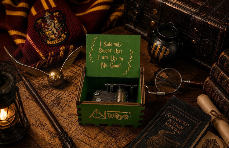 ست 3 عددی موزیک باکس چوبی هری پاتر Harry Potter | جعبه موزیکال هندلی طرح Hogwarts و Hedwig's Theme کلکسیونی