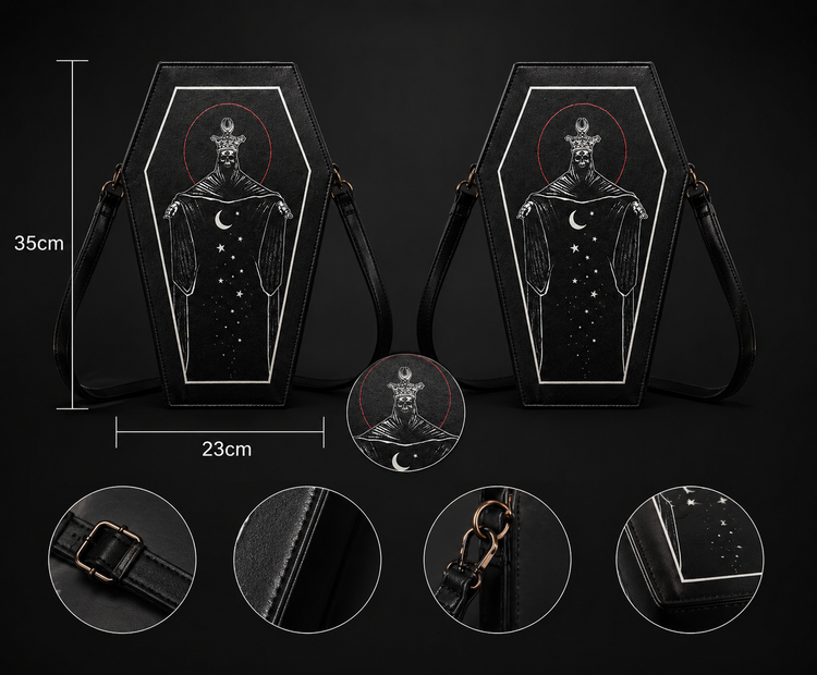 کیف دوشی تابوتی گاتیک مدل Dark Ritual | چاپ دوطرفه | چرم مصنوعی | 35×23 سانتیمتر